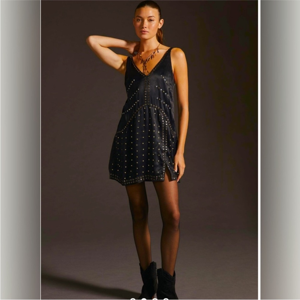 Anthropologie Black Sleeveless Embellished Mini Dress